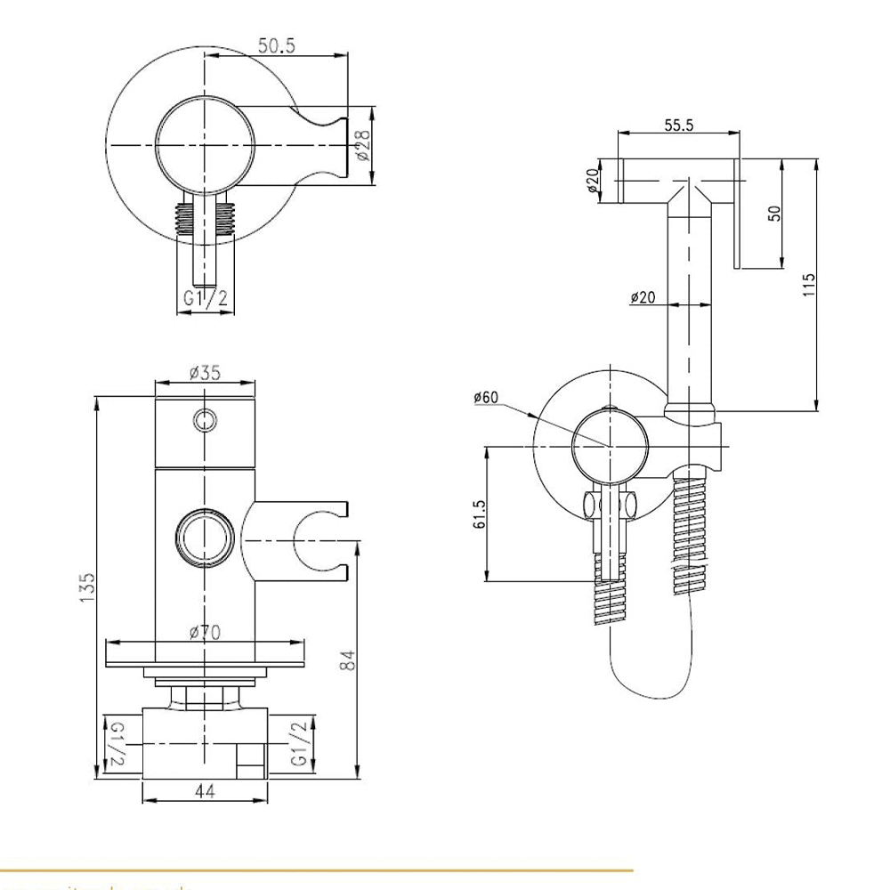 black douche spray Technical Drawing-Tapron