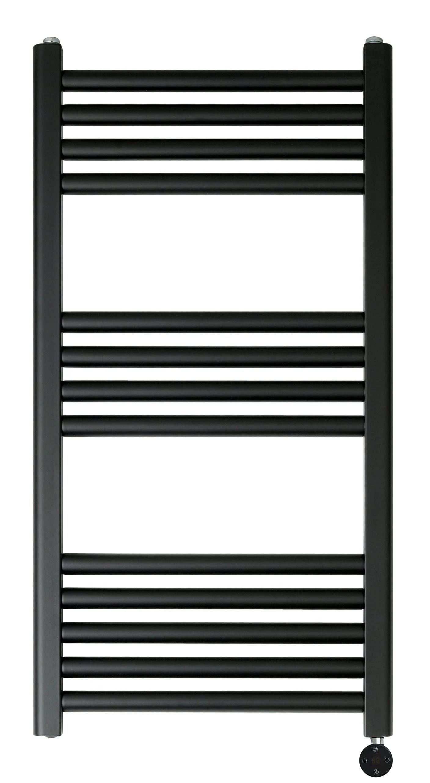 Black electric towel rail with thermostat