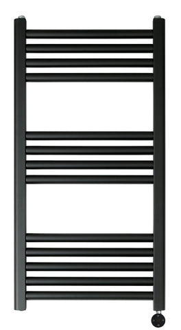 Black electric towel rail with thermostat