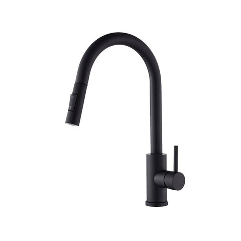 Black kitchen mixer tap with pull out spray