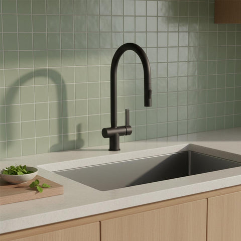 black kitchen tap with pull out spray