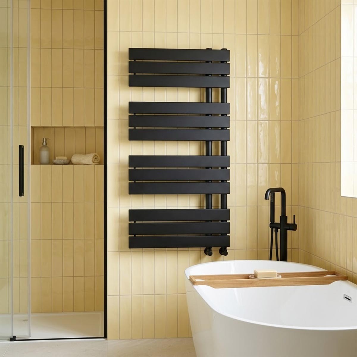 black open ended towel rail dual fuel 1080mm