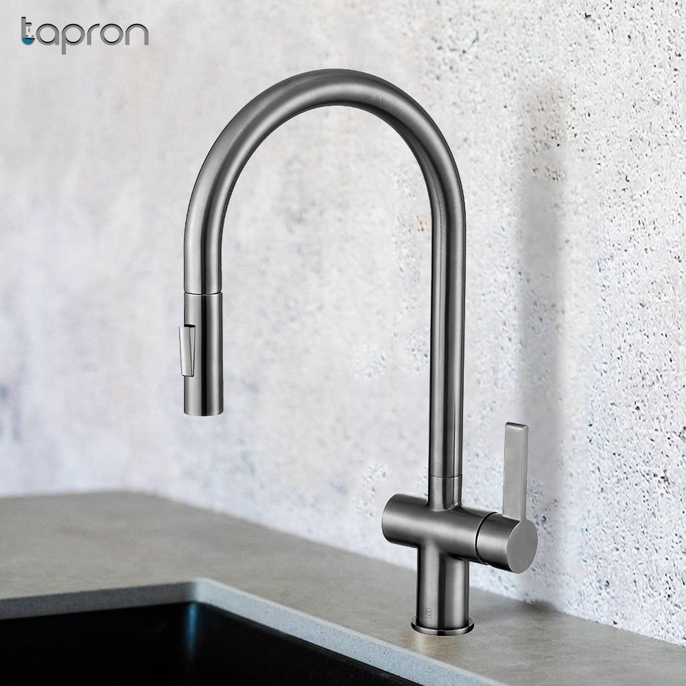 Single Lever Gunmetal Kitchen Tap | Brushed Black Pull Out Mono Mixer ...