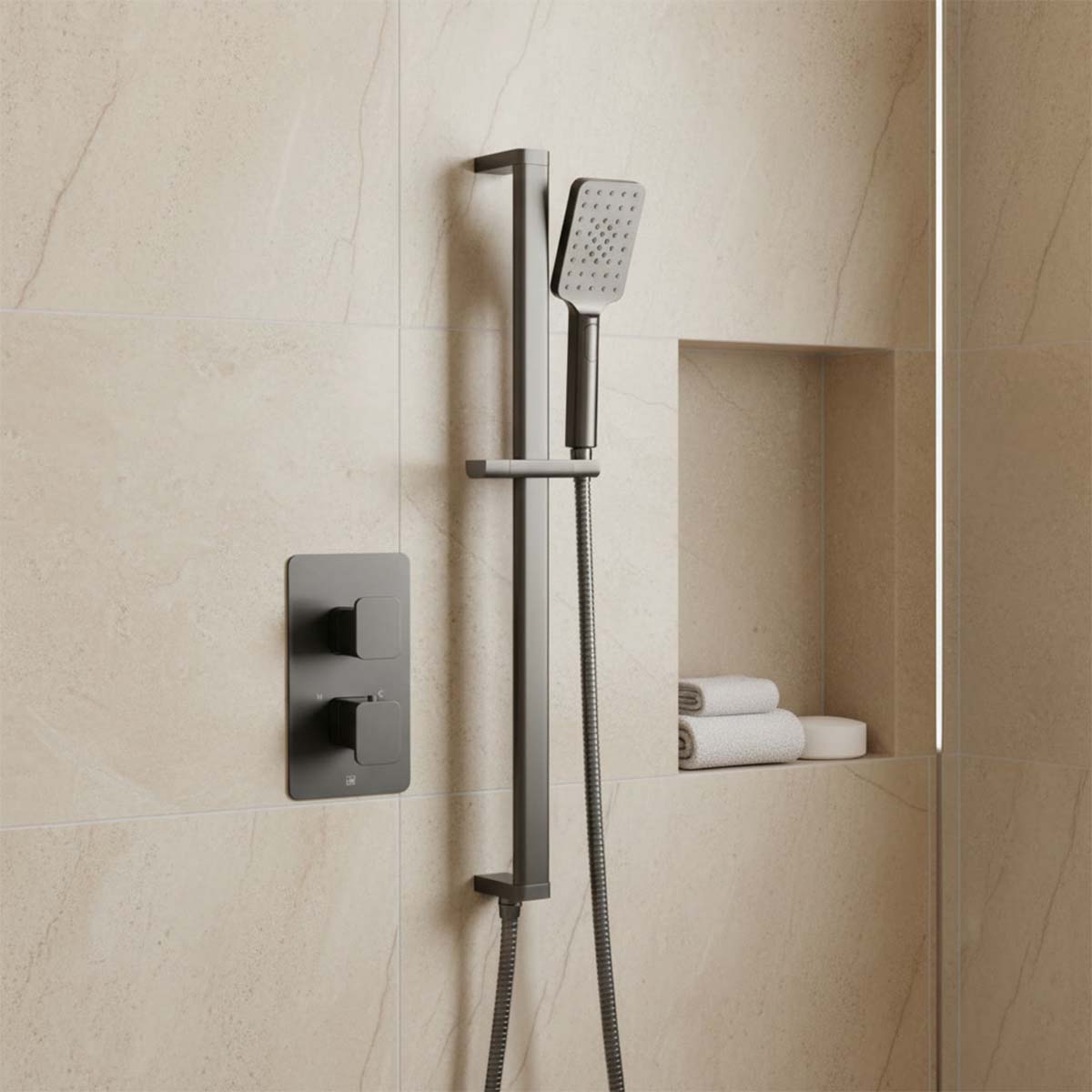 black shower slider rail with multifunction handset 