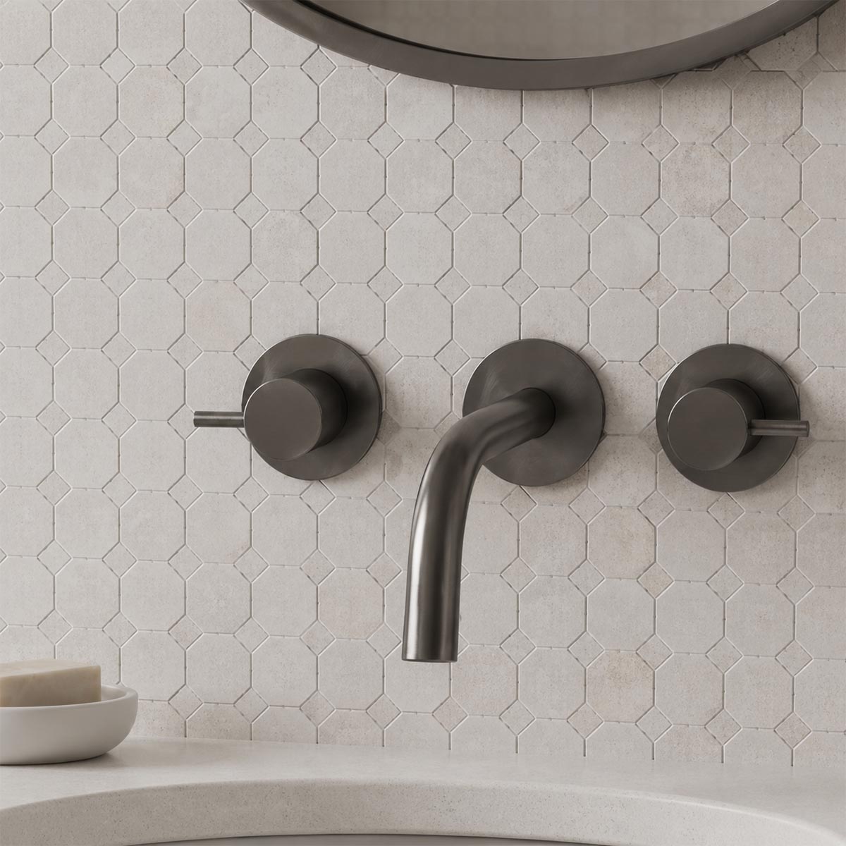 black three hole basin mixer tap wall mount