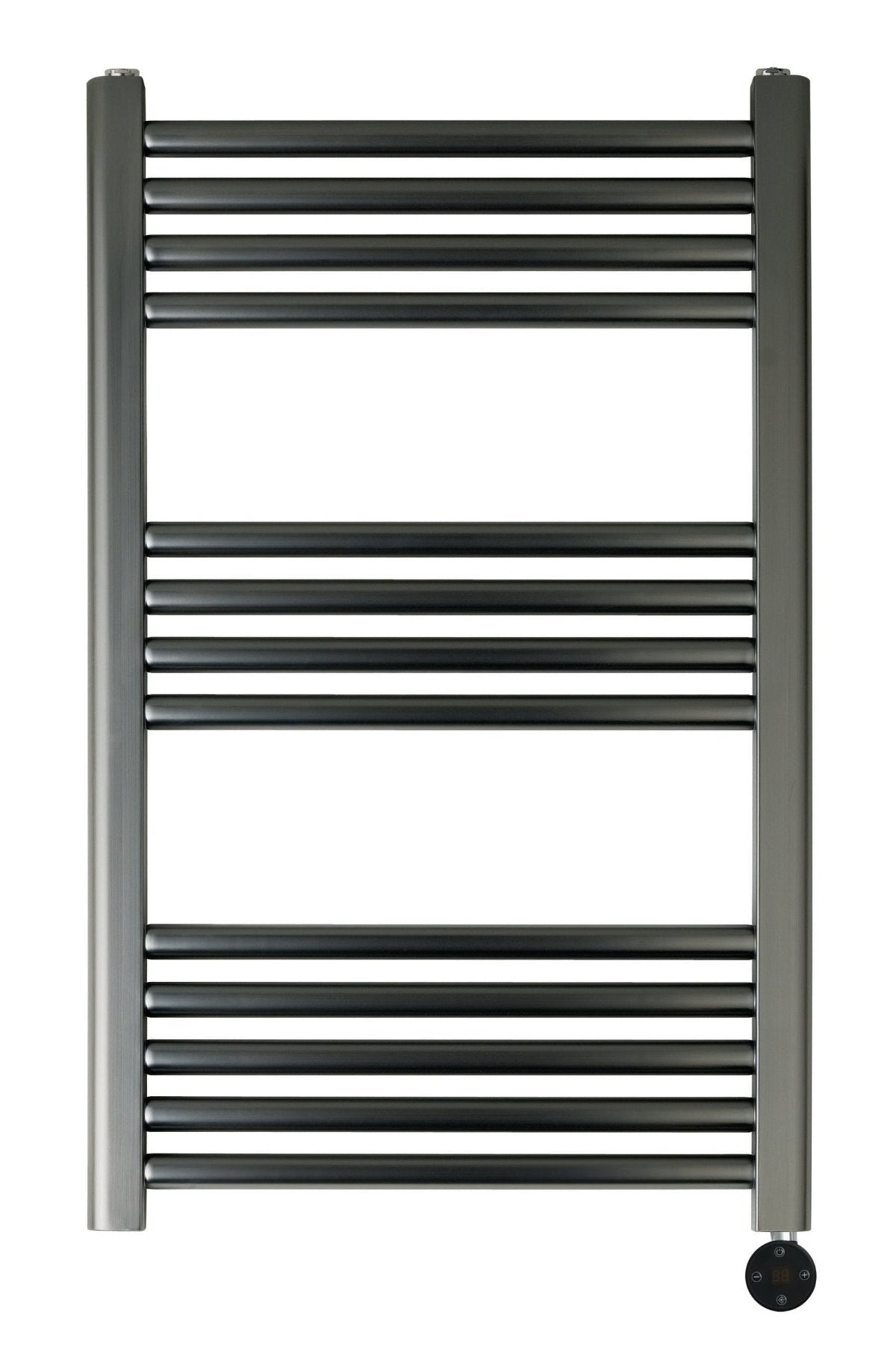 Black electric towel radiator with thermostat
