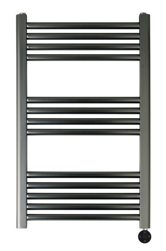 Black electric towel radiator with thermostat