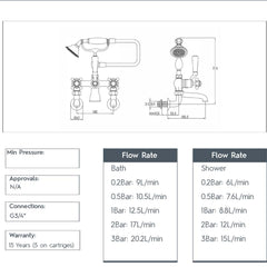 Gold bath tap with shower kit - Technical drawing