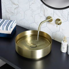 Gold Tall Basin Mixer Tap & Gold Round Bathroom Countertop Basin Combo