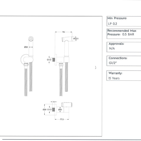 Douche sprayer set - Technical drawing