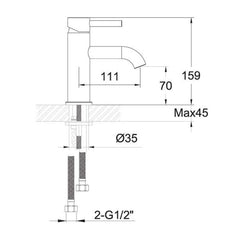 Bronze single lever basin tap - Technical drawing