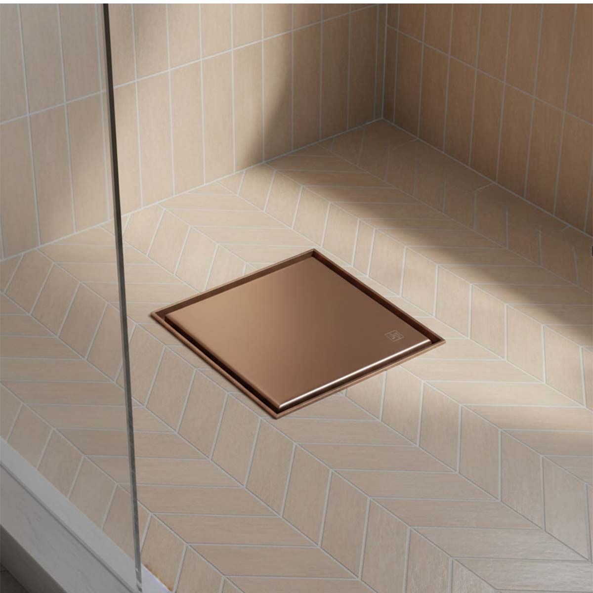 bronze square in floor shower drain