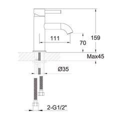 Technical drawing mono bathroom sink tap