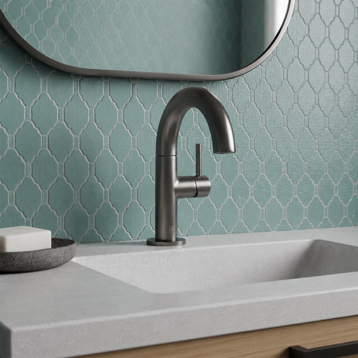 brushed black basin mixer with side lever