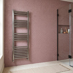 brushed black dual fuel towel rail with angled valves