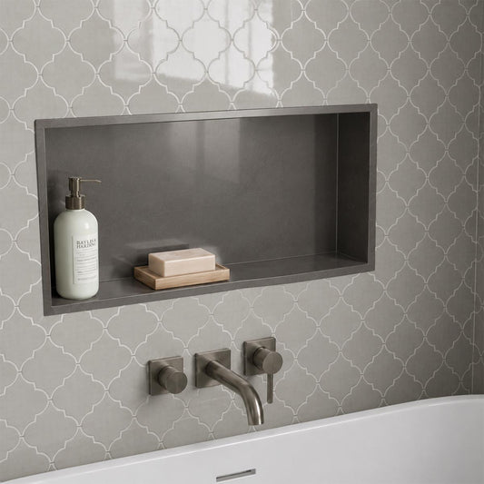 brushed black rectangular shower niche 300 x 600mm 1200