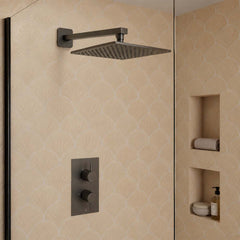 brushed black shower head 250mm
