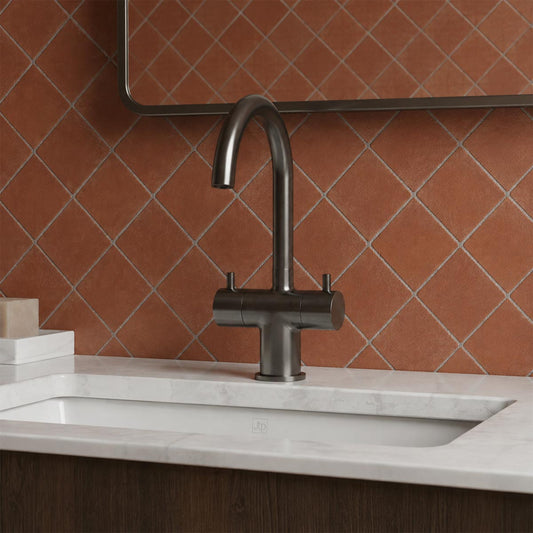 brushed black twin lever basin tap  1200