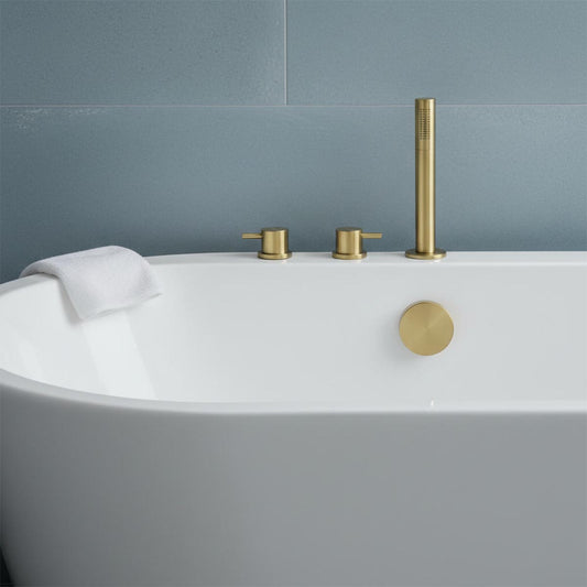 brushed brass Deck Mounted Pullout Shower Handle With Overflow Waste Drainer 1200