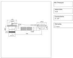 Brass bath waste with overflow - Technical drawing