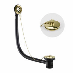 Brushed brass bath waste with plug and chain