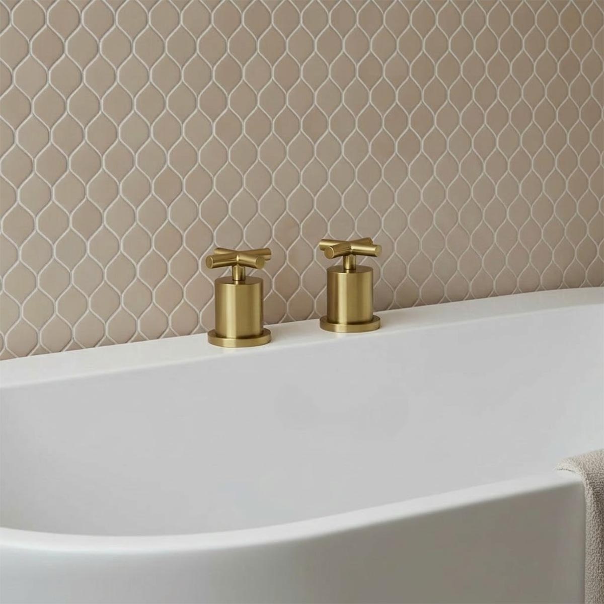 brushed brass crosshead deck mounted manual bath stop valves