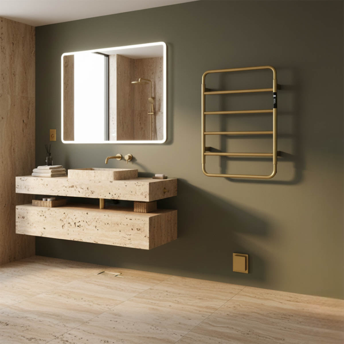 brushed brass electric heated towel rail - Ireland