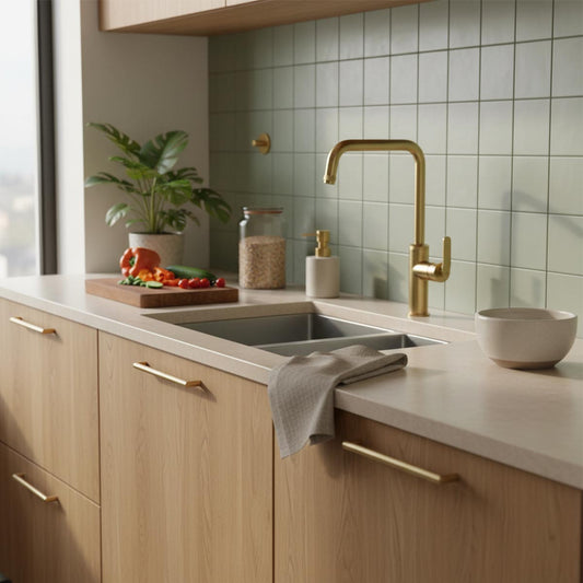 brushed brass kitchen tap with single lever 