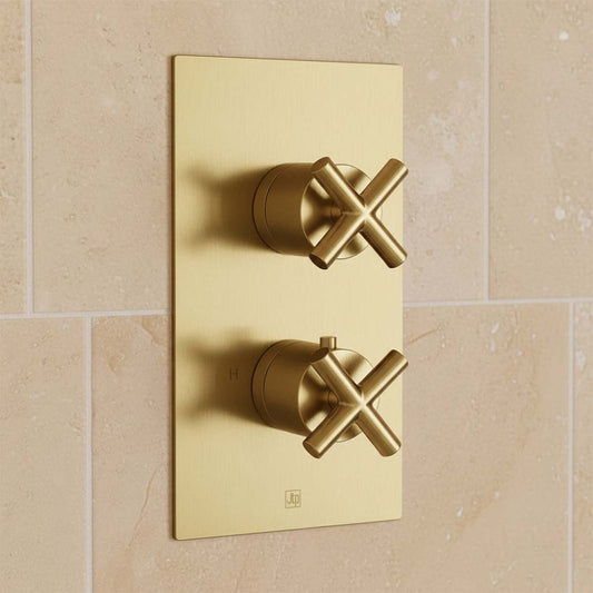 brushed brass modern two-handle shower valve  concealed and thermostatic  1200