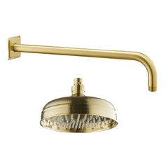 Brushed brass shower arm and shower head
