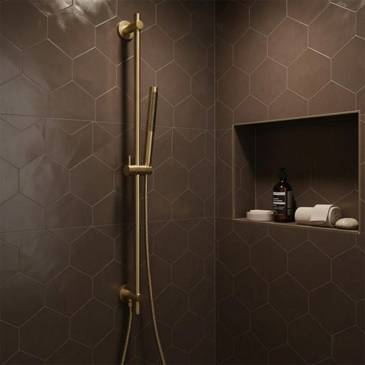 brushed brass slider shower rail Ireland  1200