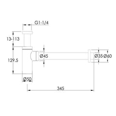 Sink waste trap - Technical drawing