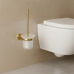 brushed brass toilet brush holder with frosty glass wall mounted 