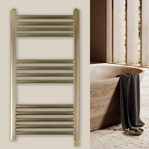 Brushed brass electric towel radiator 