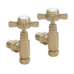 Brushed brass towel radiator valves for traditional towel rails