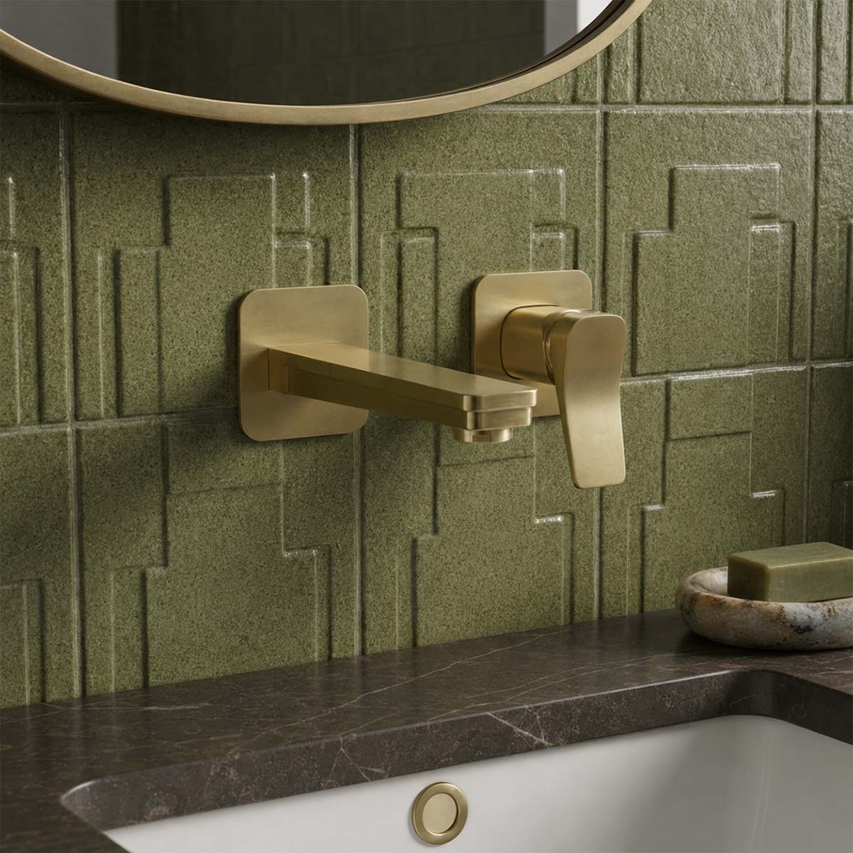 brushed brass wall mounted basin tap 