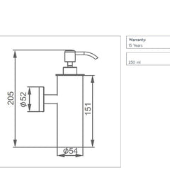 brushed gold wall mounted soap dispenser technical drawing 