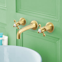 Brushed brass traditional wall mounted tap