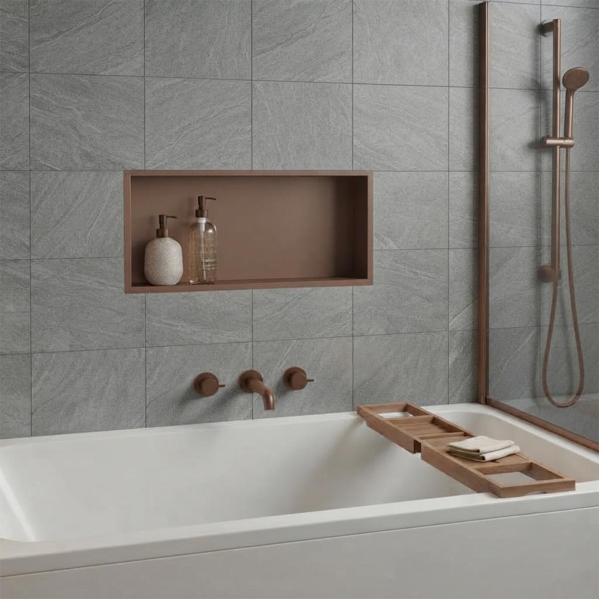 brushed bronze bathroom niche 600mm 