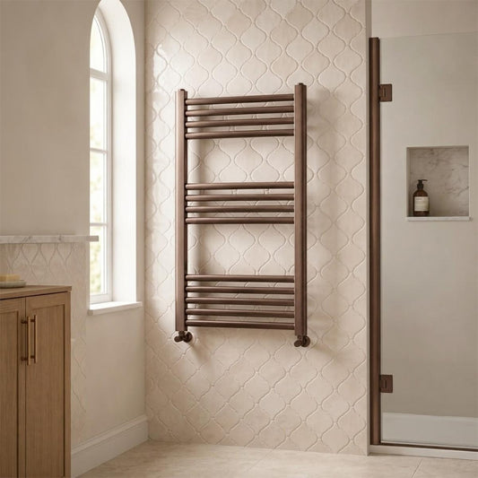 brushed bronze dual fuel towel rail 800mm 1200