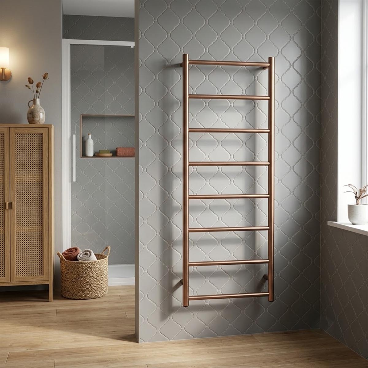 brushed broze tall dual fuel towel rail 1200mm 