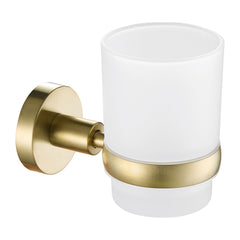 brushed gold and glass toothbrush tumbler holder 