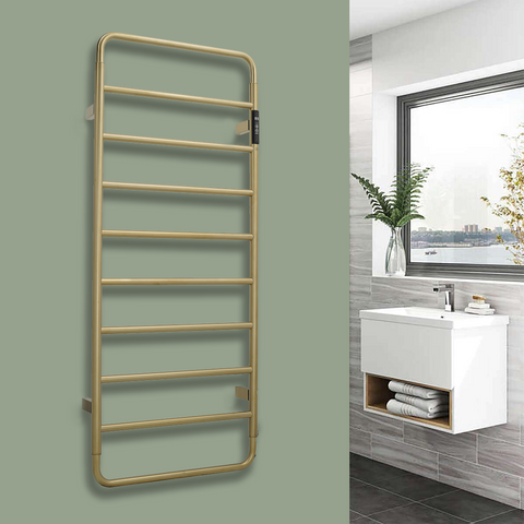 Brushed brass electric towel rail 