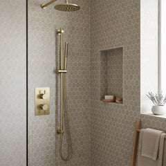 brushed gold modern shower slider rail kit  with handset 