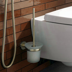 Brushed gold toilet brush holder