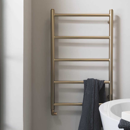 dual fuel brushed brass towel rail radiator 