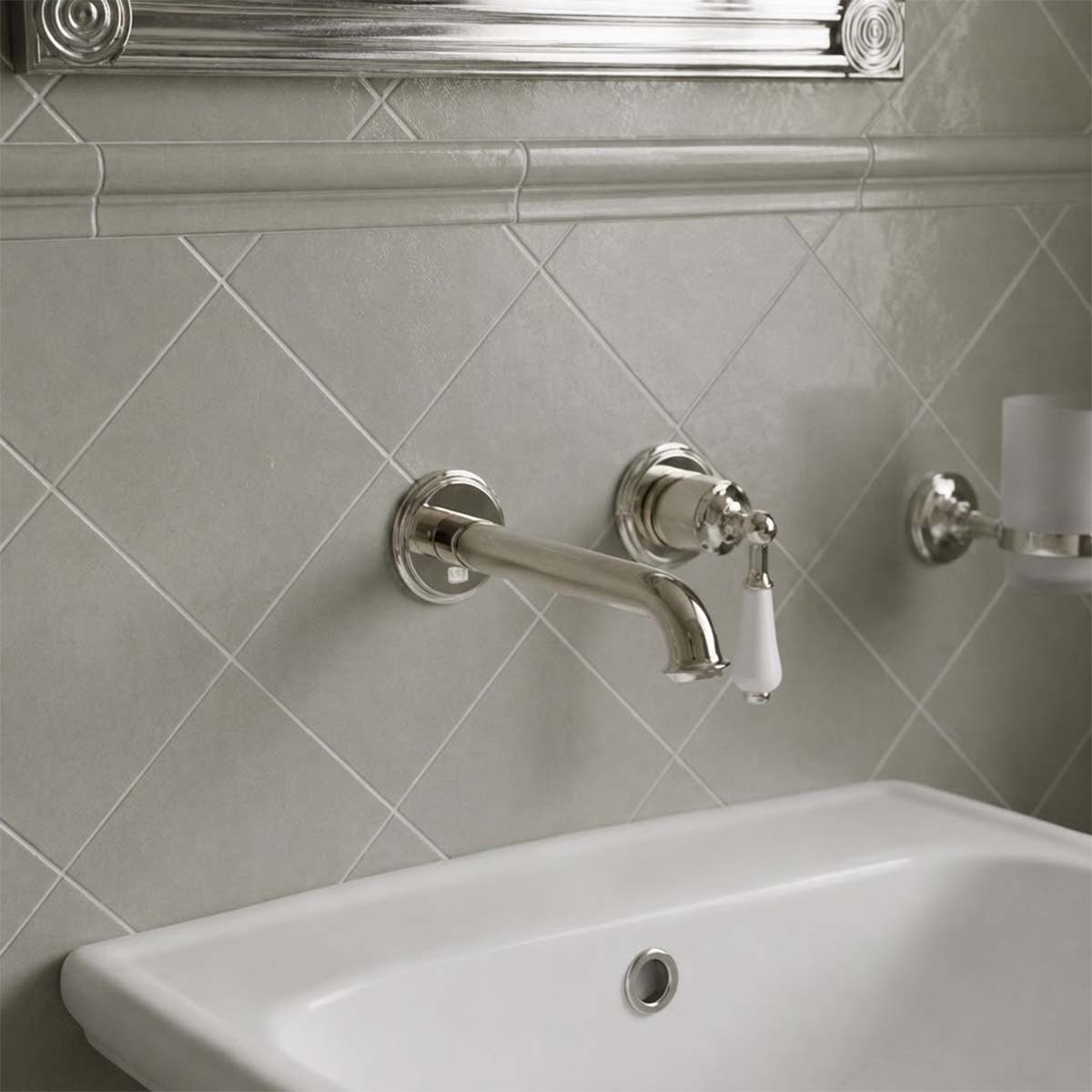 brushed nickel 2 hole basin tap wall mounted 