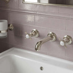 brushed nickel 3 hole basin tap wall mounted 