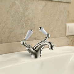 Brushed nickel traditional basin mixer tap