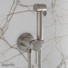 Brushed stainless douche spray kit with temperature control 